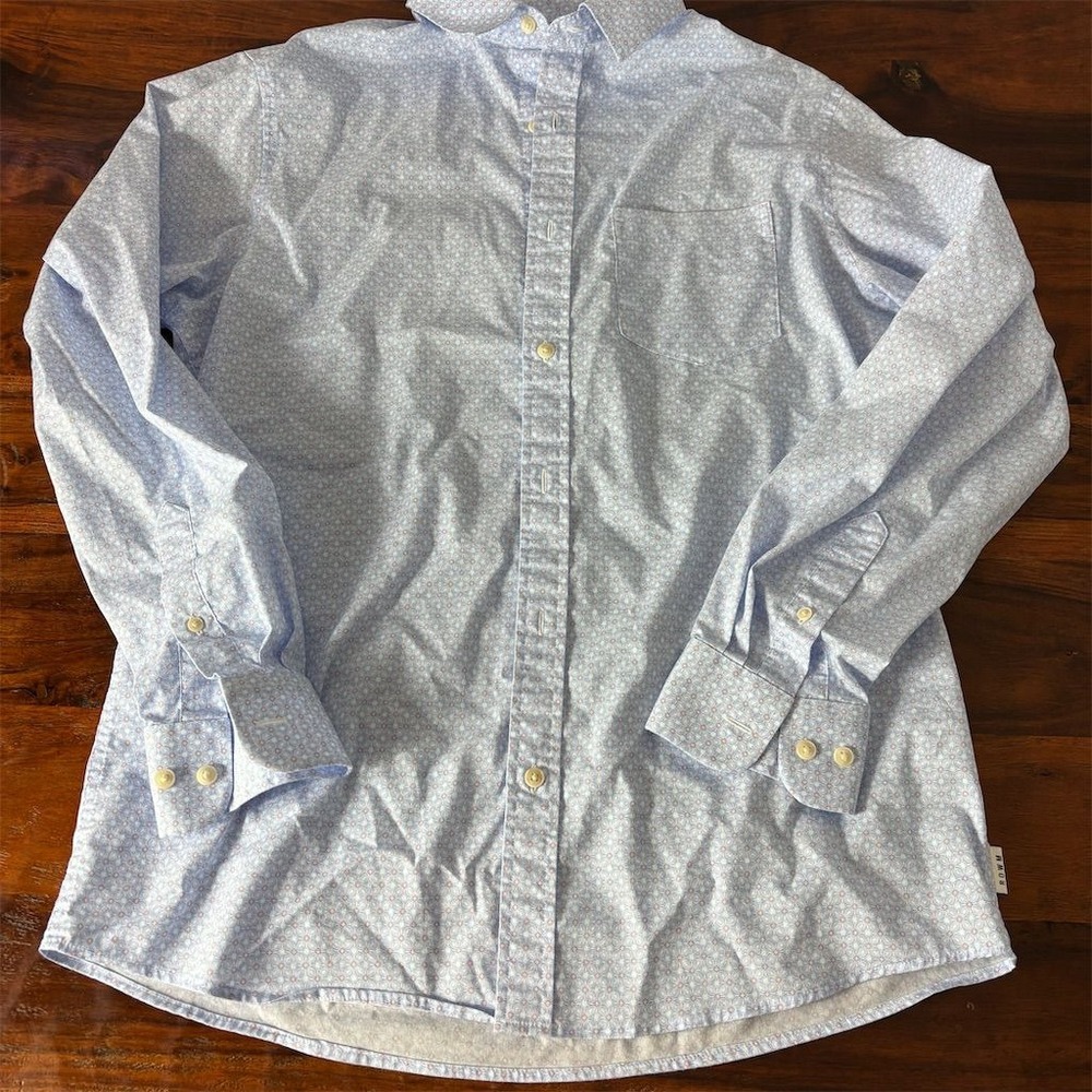 ROWN Men's M Blue Geometric‎ Long Sleeve Button-Up Shirt